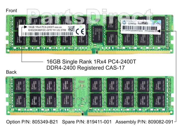 805349-B21 HP DL60 G9 16 ГБ одноранговой памяти PC4-2400T DDR4 SDRAM DIMM Kit (1x16 ГБ)