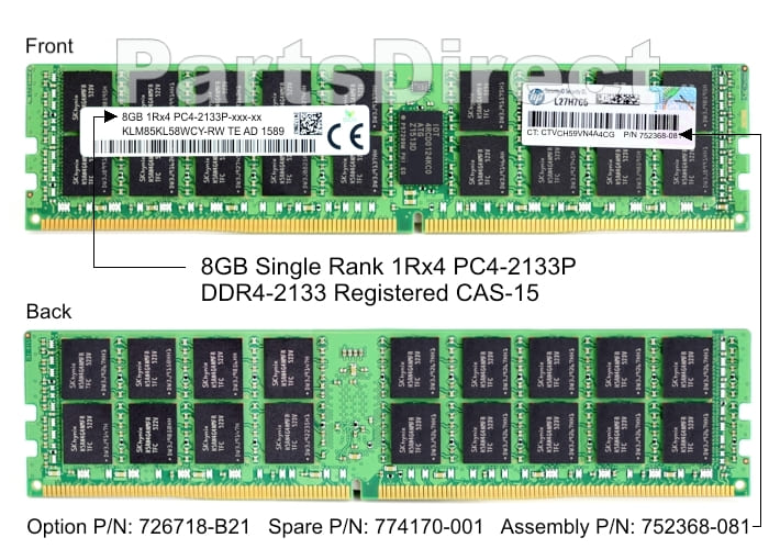 726718-B21 HP DL60 G9 8 ГБ одноранговой памяти PC4-2133P DDR4 SDRAM DIMM Kit (1x8 ГБ)
