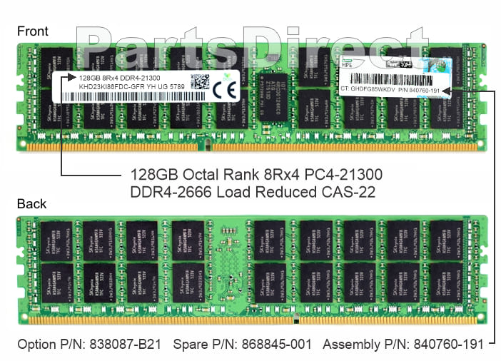 838087-B21 HP DL385 G10 128 ГБ восьмиранговой памяти PC4-21300 DDR4 SDRAM (1 x 128 ГБ)