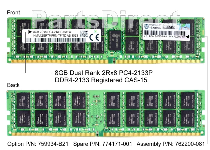 759934-B21 HP DL60 G9 8 ГБ двухранговой памяти PC4-17000 DDR4 SDRAM DIMM Kit (1x8 ГБ)