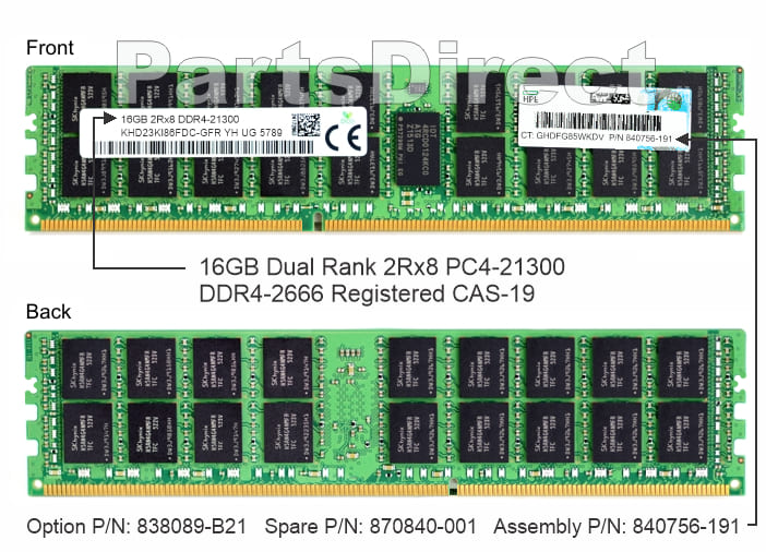 838089-B21 HP DL385 G10 16 ГБ двухранговой памяти PC4-21300 DDR4 SDRAM (1 x 16 ГБ)
