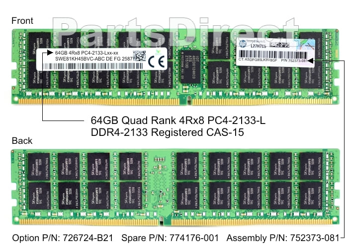 726724-B21 HP DL160 G9 64 ГБ четырехранговой памяти PC4-17000 DDR4 SDRAM DIMM Kit (1x64 ГБ)